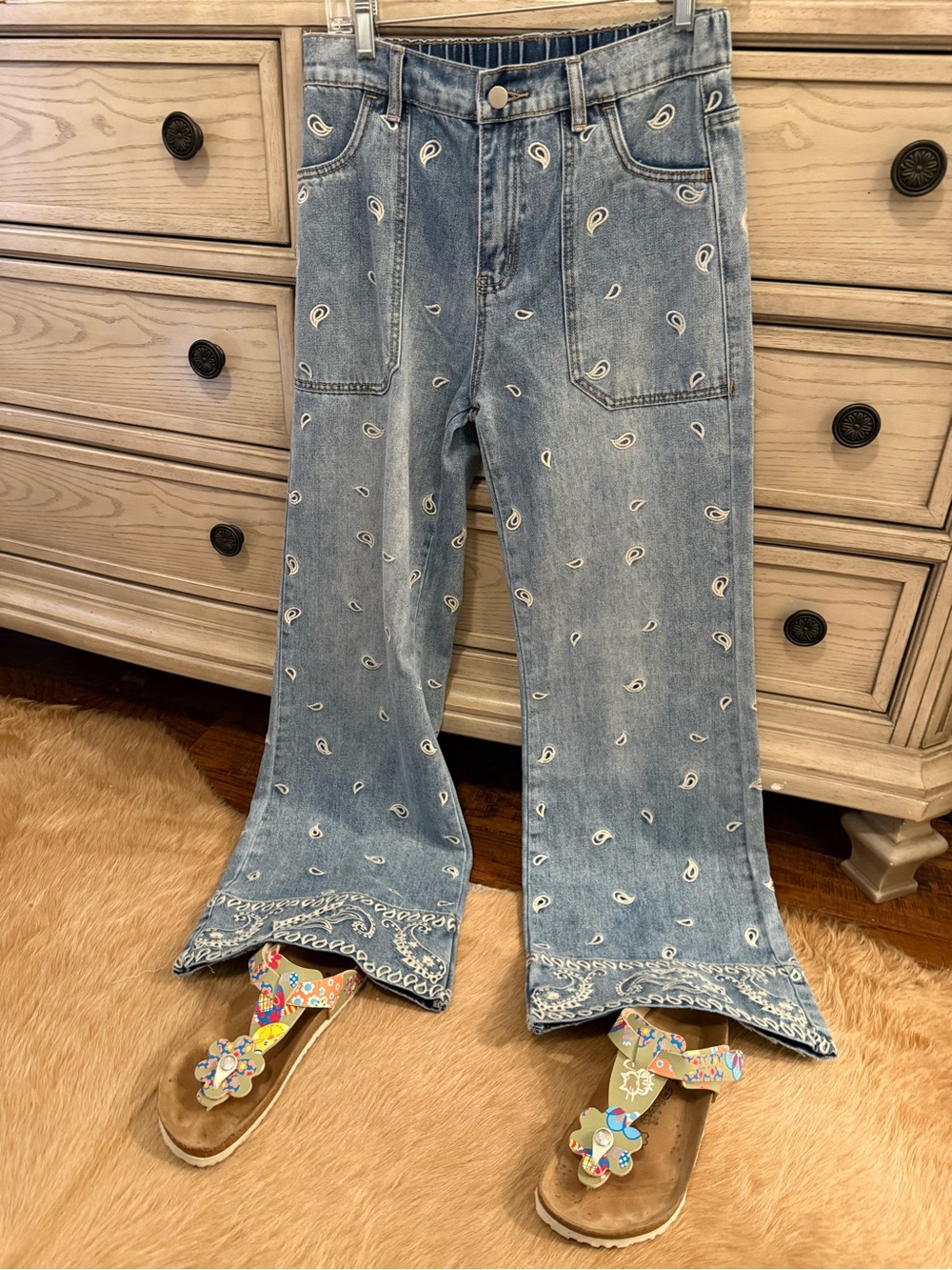 Oli & Hali Light Blue Paisley Embroidered Straight-Leg Jeans